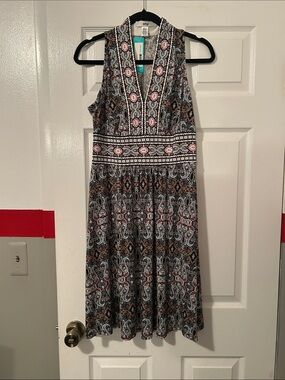 W118 by Walter Baker Black Paisley-Print Sleeveless Midi Dress with Pink Accents